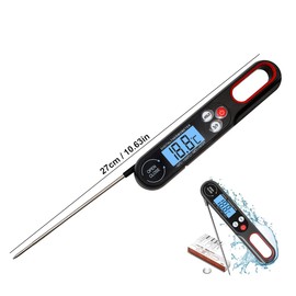 Hsthe Sea Food Thermometer Instant Read BBQ Cooking Thermometer with Foldable Long Probe and Backlight with Magnetic Back for Kitchen Milk (Black)