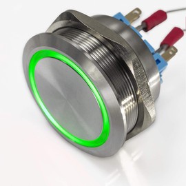 Large LED Push Button - XXL Diameter 40 mm - Stainless Steel - Waterproof - Opener/Closer - AC/DC (Green)