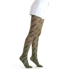 Gi&Gi Girls Patterned Sheer Tights 40 Denier Stockings for Girls with Tattoo Letter 2201, Military green