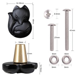 mookaitedecor 2pcs Black Obsidian Stone Crystal Drawer Knobs with Screws, Carved Fox Drawer Knobs Black Decorative Art Deco Animal Knobs Cabinet Handles Pulls for Wardrobe Cupboard Dresser Nightstand