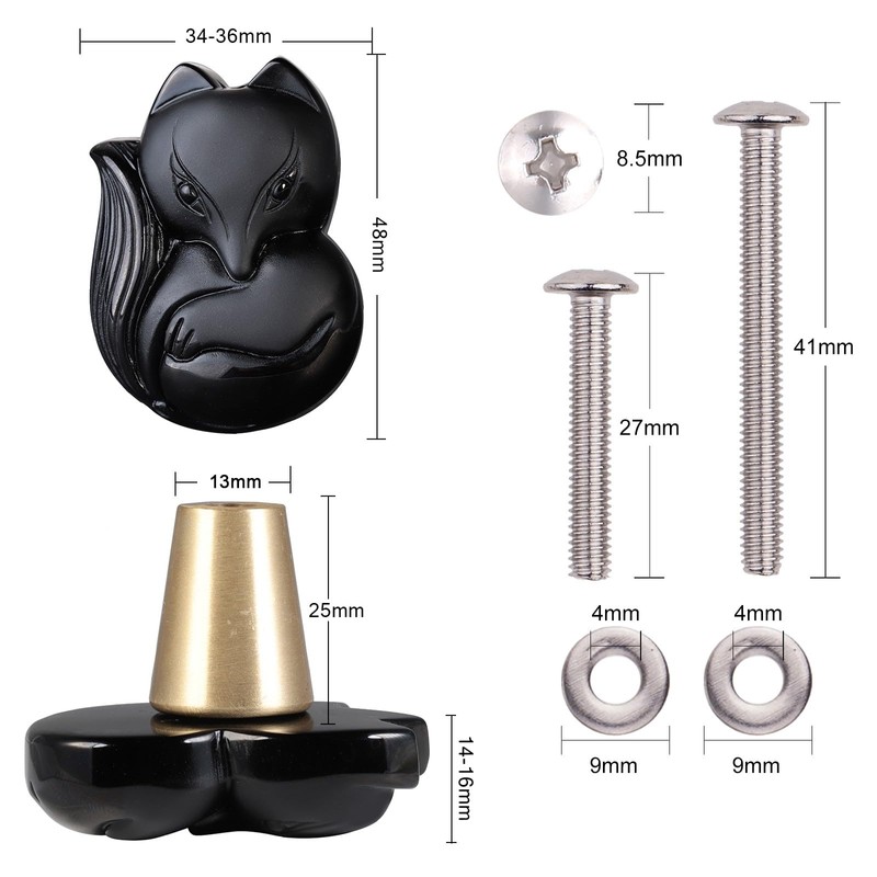 mookaitedecor 2pcs Black Obsidian Stone Crystal Drawer Knobs with Screws,