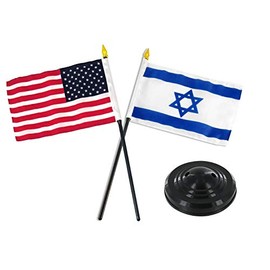 JumpingLight Israel w/USA American Flag 4"x6" Desk Set Table Stick Black Base