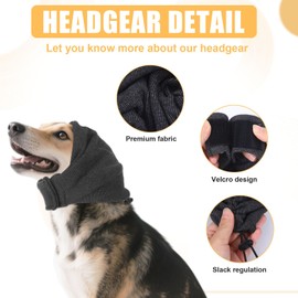 Dog Calming Hoodie, Dog Ear Cover Muffs Noise Protection No Flap Ears Wraps for Dogs, Adjustable Dogs Headphones Quiet Head Ear Wrap for Anxiety Relief Grooming Force Drying(Grey, Large)