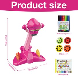 DAJILI Gifts for Girls Drawing Projector for Kids, Girls Toys Drawing Projector Table, Kids Projector Toy with Slides, Watercolor Pens, Sketchbook for for 3 4 5 6 Years, Pink