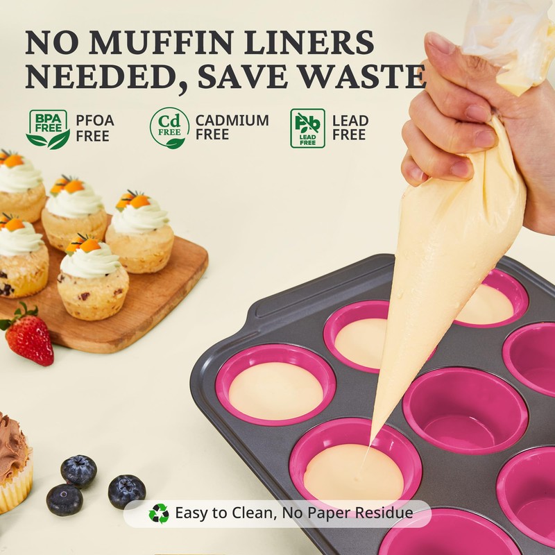 BRONYPRO Silicone Muffin Pans for Baking with Metal Frame, Egg
