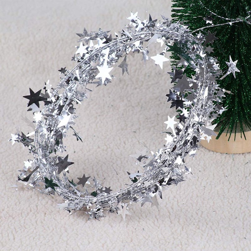 VEYLIN 50ft Star Shaped Tinsel Wire Garland for Christmas Trees