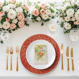 SforGUVA Red Charger Plates, 13 Inch Set of 6 Plastic Peacock Chargers for Dinner Plates,Table Settings, Easter, Thanksgiving, Christmas Party, Family Gathering.