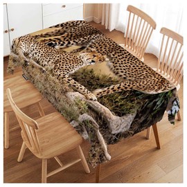 Swono Cheetah Table Cover African Animal Leopard Family Cheetah Grassland 50x72 Inch Table Cloth for Rectangle Tables Buffet Parties Coffee BBQ and Dinning Tablecloth