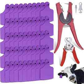 100 Pieces Blank Cow Ear Tags with Animal Ear Tag Applicator and Tag Remover Pliers TPU Precision Livestock Ear Tags Animal Identification for Cattle Cow Pig Goat Horse（Purple）