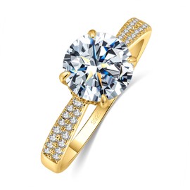 BAGUTTA PAVONE Moissanite Egagement Rings for Women, D Color VVS1 Moissanite Promise Ring 18K Yellow Gold Plated S925 Sterling Silver Wedding band for Women Moissanite Ring 1.5CT,Size 7