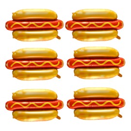 6 Pcs Giant Hot Dog Balloons, Food Foil Balloons Picnic Snacks BBQ Party Balloons Food Themed Balloons for Fast Food Snacks Picnic Burger BBQ Themed Decorations Birthday Baby Shower Supplies
