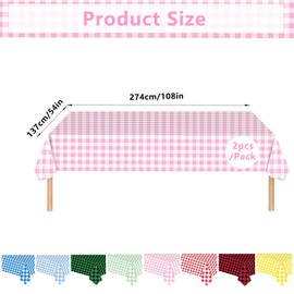 2Pcs Pink Checkered Table Cloth Party,137*274cm Baby Pink Plastic Table Cover Kid Adult Birthday Gingham Tablecloth,Large Rectangular Christmas Table Cloths for Parties BBQ Picnic Birthday Wedding