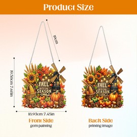 MISCER Autumn Harvest Diamond Painting Hanging Ornament Kit, Pumpkin DIY Double Sided Diamond Painting Window Pictures Pendant, Diamond Art Pendant Kit for Children Adults Door or Window Wall
