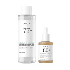 ANUA(Anua) Houttuynia 77 Soothing Toner 250ml + Houttuynia 80 Moisture Soothing Ampoule 30ml 2-Step Set (Toner + Serum) Soothing Care Set for Unstable Skin Hydration Moisturizing All-in-One Rich Oily