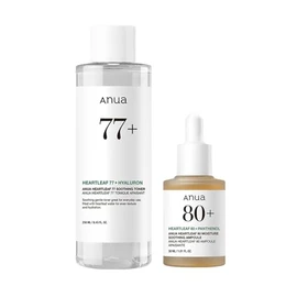 ANUA(Anua) Houttuynia 77 Soothing Toner 250ml + Houttuynia 80 Moisture Soothing Ampoule 30ml 2-Step Set (Toner + Serum) Soothing Care Set for Unstable Skin Hydration Moisturizing All-in-One Rich Oily