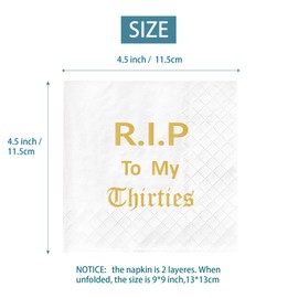 R.I.P to My Thirties Cocktail Napkins, 40th Birthday Dessert Napkins, RIP to My 30s Disposable Paper Beverage Napkin for Birthday Supplies Decoration Favors Gift, 50Pcs 2-Ply, Folded 4.5 x4.5 inches