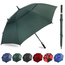ZDSSM Automatic Open Extra Large Golf Umbrella Windproof Heavy Duty Large Umbrellas for Rain, Oversize Double Canopy Vented Stick Umbrellas for Golf and Outdoor Sports(Dark Green 54 Inch)