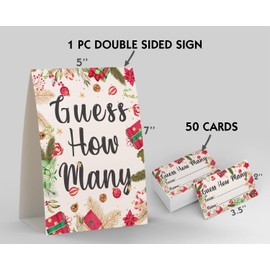 Christmas Party Games - How Many, 1 Standing Sign + 50 Cards, Christmas Party ideas, How Many Kisses Game, Christmas Party Games for Kids / CM002