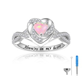 Opal Cremation Rings for Ashes - 925 Sterling Silver Heart Urn Keepsake Rings Memorial Jewelry for Women (Pink, 6)