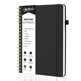 WEMATE Meeting Notebook for Work B5 (7"x10") - PU Leather Work Notebook with Agenda, Action Items & Notes - 200 Pages for Men&Women, Staff and Students, Meeting, Projects Planning - Black