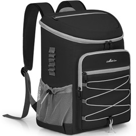 OUUTMEE Cooler Backpack, Lightweight Insulated Cooler backpack Leakproof for 30 Can Drinks (330ml), Insulated Soft Camping Cooler Bag, Beach Cooler, Portable Cooler Backpack for Travel Hiking (Black)