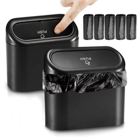 WAYAMY Portátil Cubo de Basura para coche, 2 Pcs Mini Cubo de Basura para Coche con Tapa, Basura para Automóviles Accesorios Cubeta，para Auto con 5 Rollos de Bolsas de Basura Portátil Organizador