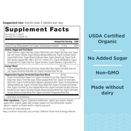 Ancient Nutrition Supergreens Energizer Tablets, Organic Superfood Tablets with Caffeine, Made from Real Fruits, Vegetables and Herbs, for Digestive and Energy Support, 90 Count