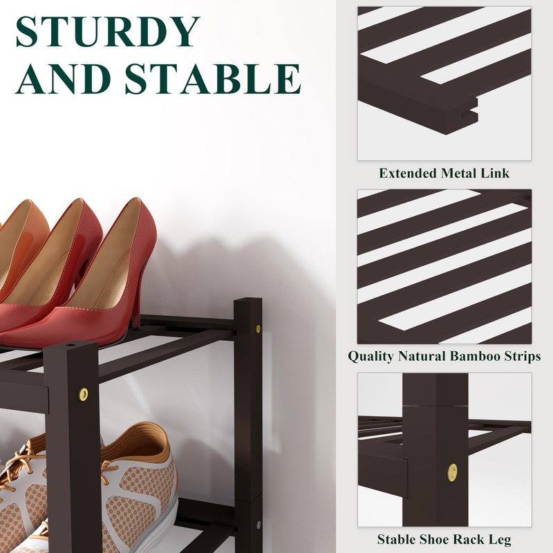 Smiry Bamboo Shoe Rack for Closet, 3 Tier Wooden Stackable