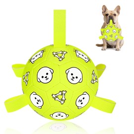 WYNTRIUM Dog Toys, Durable Dog Soccer Ball with Straps, Interactive Dog Toys, Water Fetch Ball for Tug of War, Puppy Toys for Indoor/Outdoor – Fun Dog Birthday Gift for Small & Medium Dogs, 6 Inch