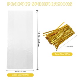 Homrelaxy 80Pcs Plastic Bread Bags for Homemade Bread and 90 Ties, 18 x 8 x 4 Inch Large Reusable Clear Loaf Bags, Adjustable, Perfect for Home Bakers and Bakeries (80Pcs)