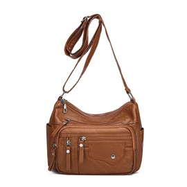 TQUXNGA 2024 Shoulder Bag, Versatile Trendy Leather Bag, Multiple Compartments, Crossbody Bag for Women, Versatile Fashion Bag, brown