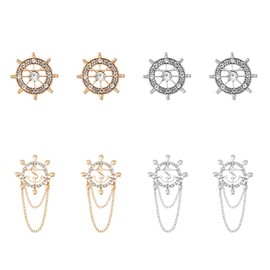 SUPERFINDINGS 8Pcs 2 Style 2 Color Anchor Nautical Brooch Crystal Rhinestone Safety Pin Sailor Style Label Pin Steering Badges Vintage Suit Decaration for Man Woman Wedding Party