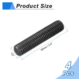 sourcing map 1/2-13 UNC Fully All Threaded Rod, 4Pcs B7 Alloy Steel Long Threaded Screw 2.4" Length Right Hand Threads Fully Studding Rod Bar for Machinery, Construction, Black
