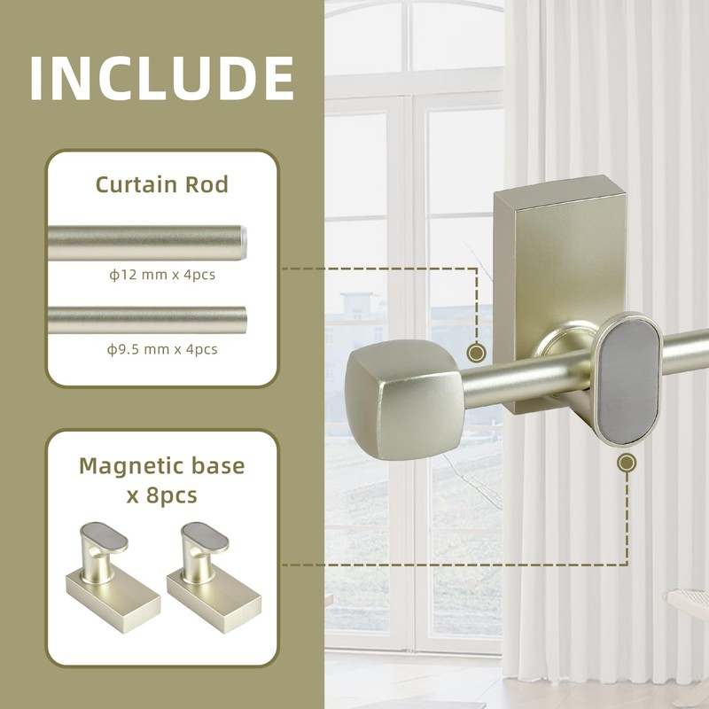 2 Pack Magnetic Curtain Rod for Metal Doors Windows,16 to