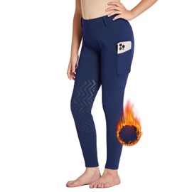 FitsT4 Sports Girls Fleece Horse Riding Pants Kids Winter Equestrian Breeches Schooling Tights with Pockets Blue X-Large