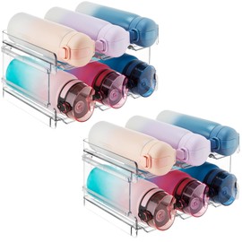 Lifewit Stackable Water Bottle Organizer for Cabinet, Kitchen Pantry Organization and Storage, Plastic Fridge Wine Racks, Tumbler Travel Cup Holder, Double 2 Pack, Hold 12 Bottles
