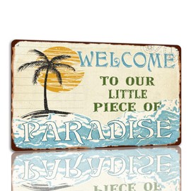 Welcome To Our Little Piece Of Paradise Tin Sign Vintage Paradise Metal Signs Funny Wall Decor Plaque For Home Bar Bathroom Pool Deck Porch Patio Outdoor Decoration 8x12 Inch