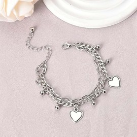 LAKJUOZ Double Layer Love Bracelet, Women's Bracelet, Women's Stainless Steel Bracelet, Friendship Bracelet, Heart Shape Pendant Bracelet, Gift for Women, Girls, Girlfriends, Stainless Steel