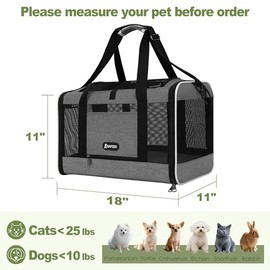 GAPZER Cat Carrier 18x11x11 Top Load Soft Pet Travel Bag Over 15 lbs, Collapsible Small Dog Puppy Crate 10 Pounds, Small Animal Rabbit Kennel Carrying Case, Kitten Mesh Cage Medium Cat Under 25 Grey