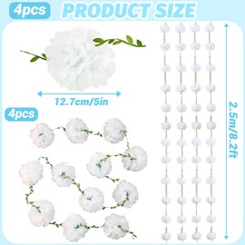 Homarkable 4Pcs White Tissue Paper Pom Pom Garlands, Paper Flowers for Birthday Decorations, Baby Shower, Wedding Engagement, Bridal Shower, Spring Summer Party Decorations