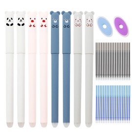 KUAOOAUK 8Pcs 0.38mm Erasable Pens with 40Pcs Refills, Cute Animal Pens, Cartoon Erasable Gel Pens with 2Pcs Eraser for School Office Student Adult Kids Stationery Supplies(Black, Blue)
