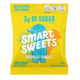 SmartSweets Sour Blast Buddies, Candy With Low Sugar 3g, Low Calorie 100, Net Carb 12, Plant Based, Gluten Free, No Artifical Colors or Sweeteners 1.8 Oz Bags (Pack of 12)