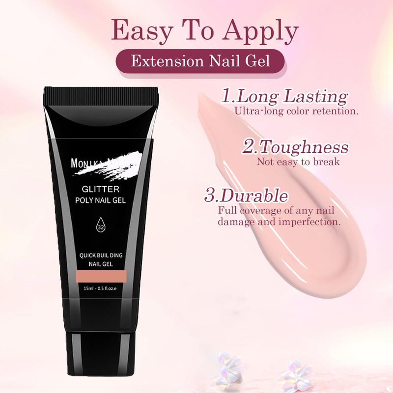 Poly Gel Nail Kit,3 Colors Pink Nude Nail Gel Set