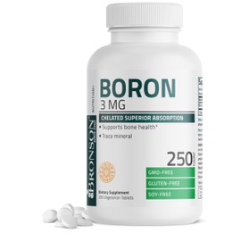 Bronson Bronson Boron 3 MG Chelated Superior Absorption Supports Bone Health Trace Mineral, Non-GMO, 250 Vegetarian Tablets