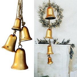 VOELIGT Decorative Bells 4-Piece Set of Vintage Handmade Rustic Christmas Bells Thanksgiving Rustic 4 Sizes Gold Bell with Jute Rope for Hanging