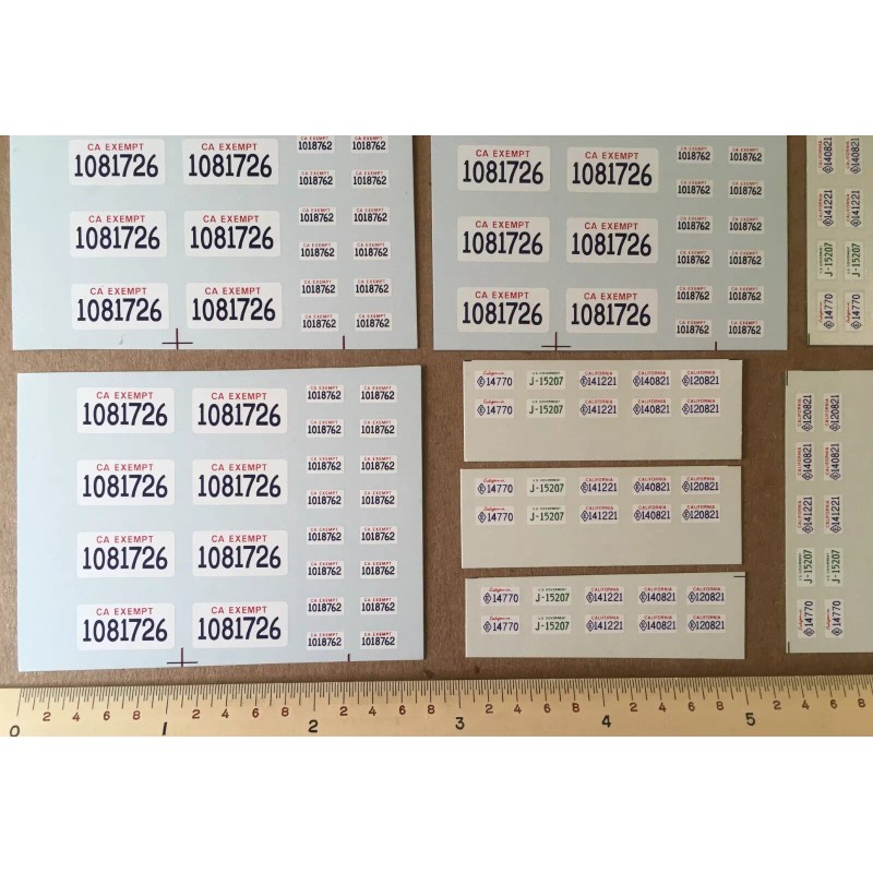 Unbranded 8 SHEETS 1/43 & 1/18 SCALE SILK SCREENED CA