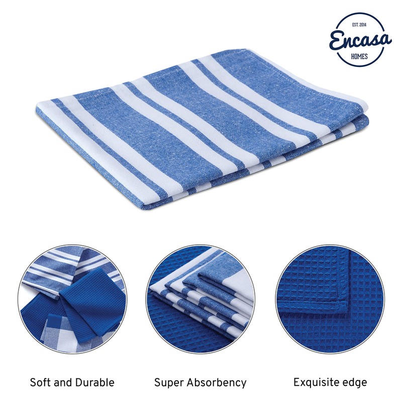 Encasa XO Kitchen Dish Towels Set | Blue | Waffle