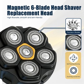 Magnetic 6-Blade Replacement Heads for Electric Shavers, Compatible with Most 6D Rotary Shavers, Precision Self-Sharpening Blades, Easy Install, Hypoallergenic, Waterproof,(2 Packs)