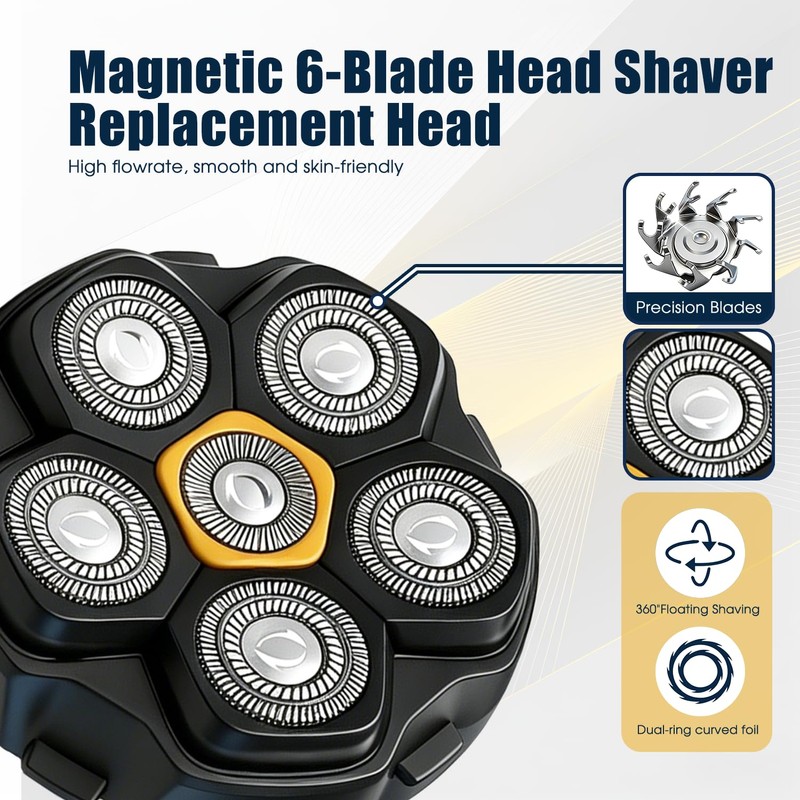 Magnetic 6-Blade Replacement Heads for Electric Shavers, Compatible with Most