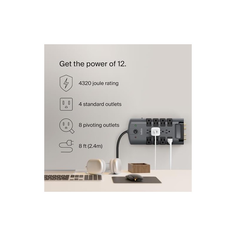Belkin BP112230-08 Supresor de Picos Enchufe de Pivote, 12 Salidas,